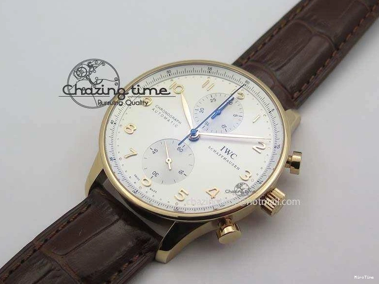 MIROTIME 0821 Portuguese Chrono RG IW371480 ZF 1:1 Best Edition White Dial On Brown Leather Strap A7750 V HighPerformance 7266